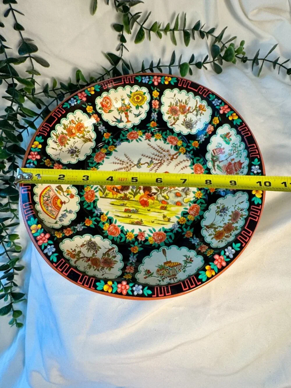Vintage 1971 Daher Decorated Ware Chinoiserie Rooster Metal Tray / Bowl